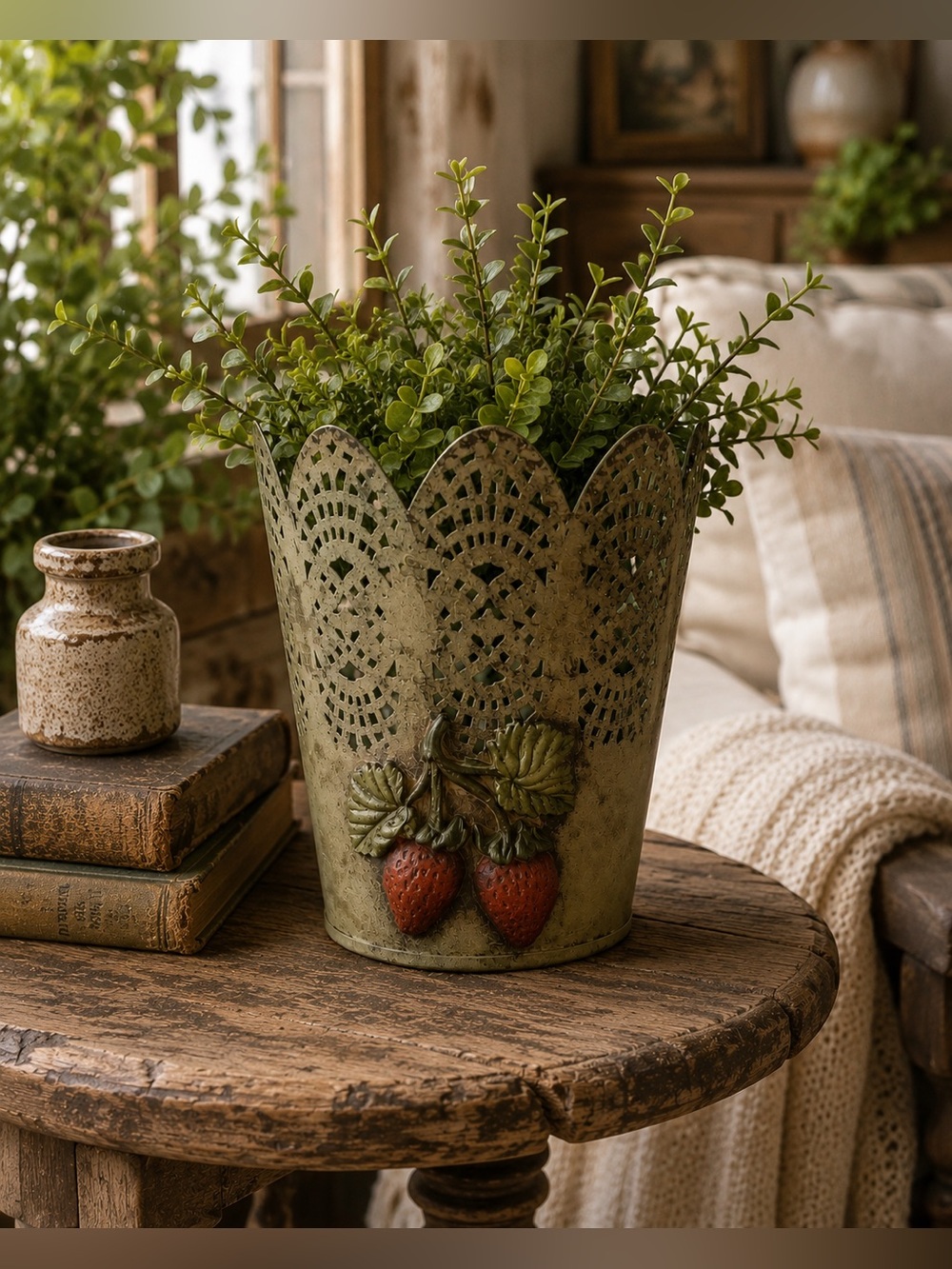 Decorative Metal Planter with Strawberry Design